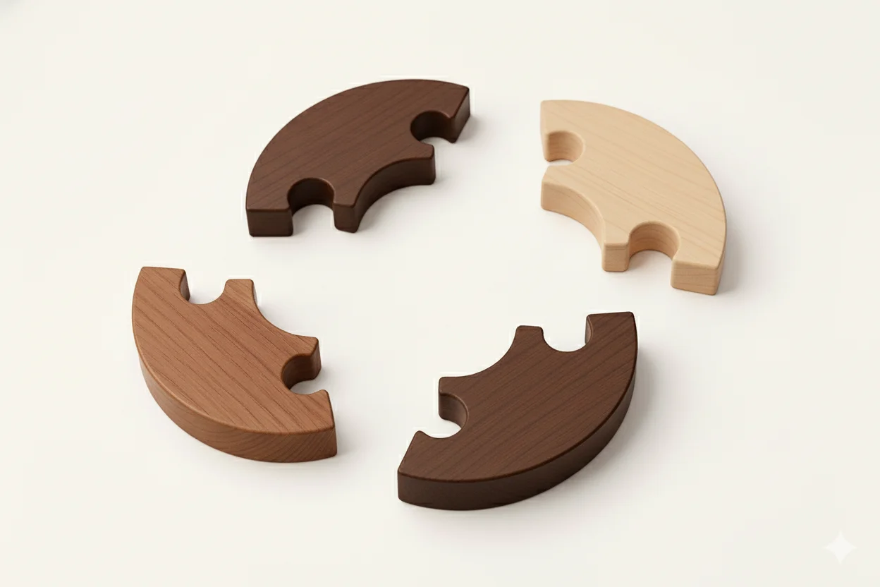 RightFit Communication Framework puzzle image of four scattered puzzle pieces making a circle.