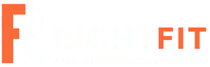 RightFit logo, white and orange on transparent background