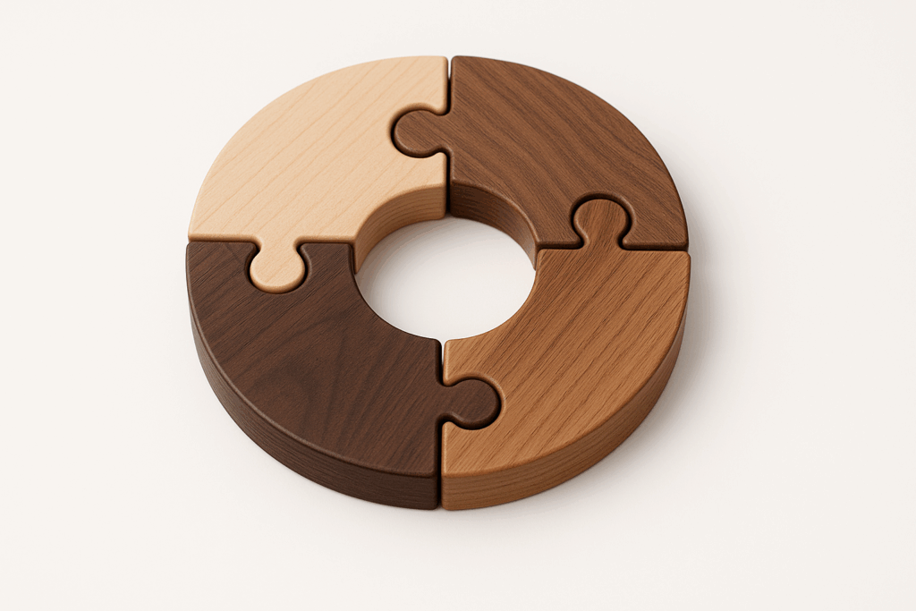 RightFit Communication Framework puzzle image of four assembled puzzle pieces making a circle.