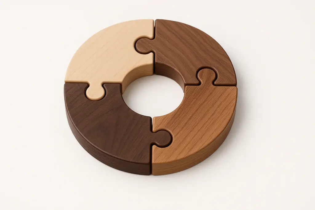 RightFit Communication Framework puzzle image of four assembled puzzle pieces making a circle.