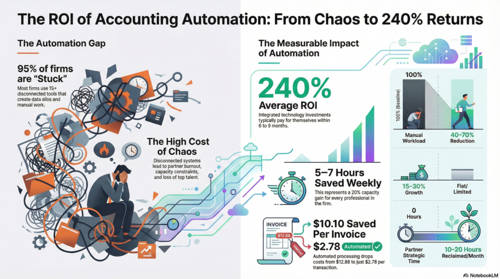Infographic explaining the benefits of proper accounting automation in accounting firms looking to grow and scale